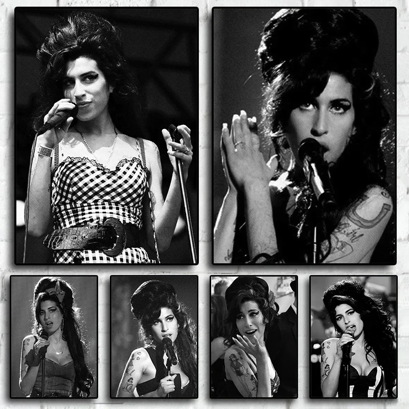 Pop Singer Amy Winehouse Posters Black & White Aesthetics Fashion Picture for Room Canvas Painting Art Home Wall Decor