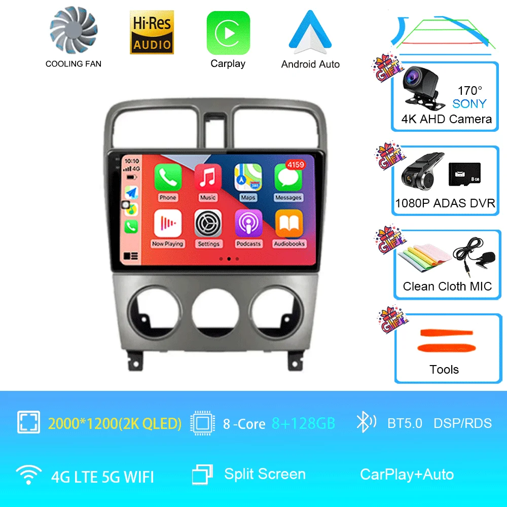 Android 16 autoradio multimediasysteem videospeler navigatie Carplay geen 2Din DVD scherm voor Subaru Forester SG 2002-2008