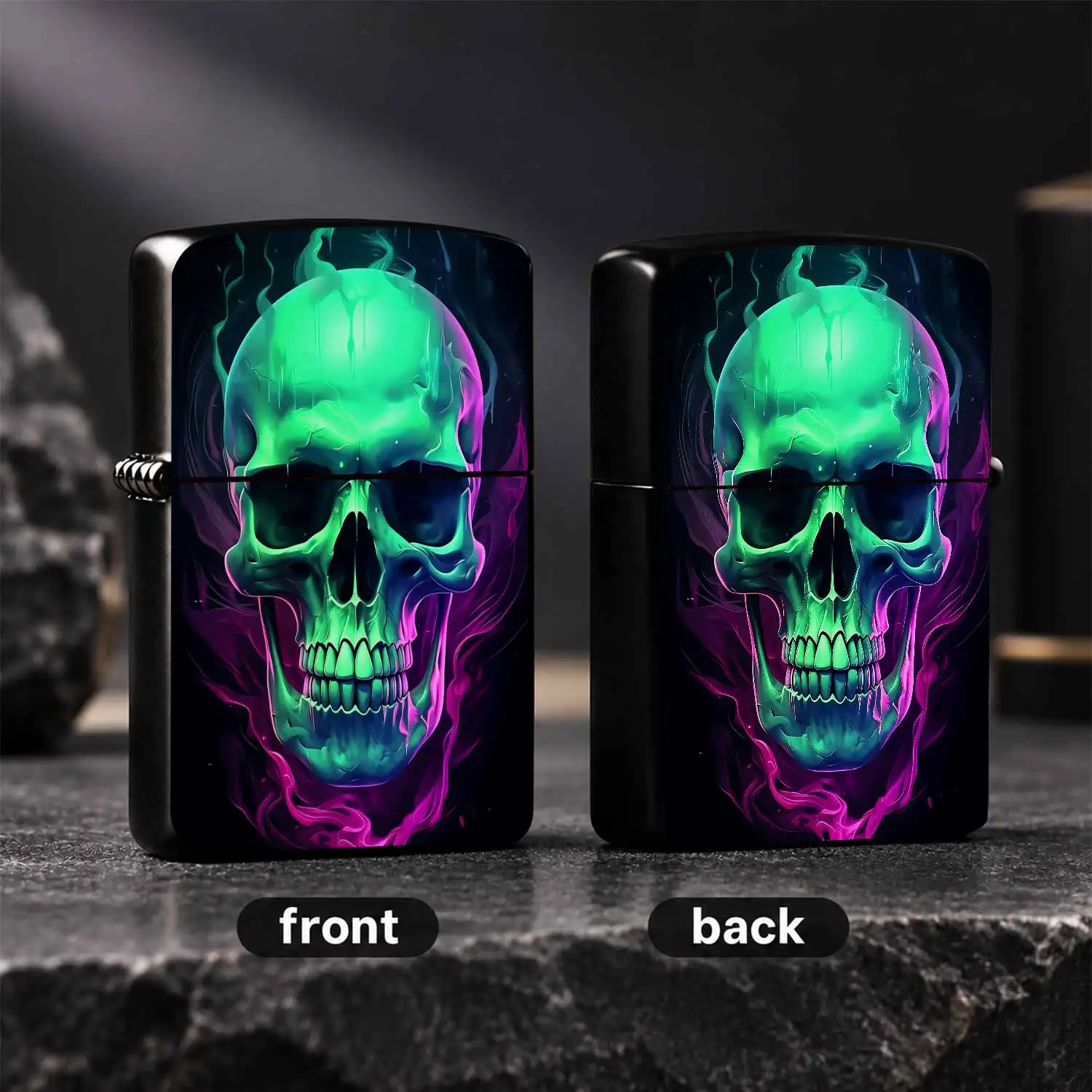 Neon Gradient Glowing Skull Pattern Lighter Stylish Artistic Portable Ignition Device Versatile For Daily Multiple Scenarios Eye Catching Cool Accessory Ideal For Personal Use Gifting Collection Adds Unique Vibe To Your A Humorous And Inter