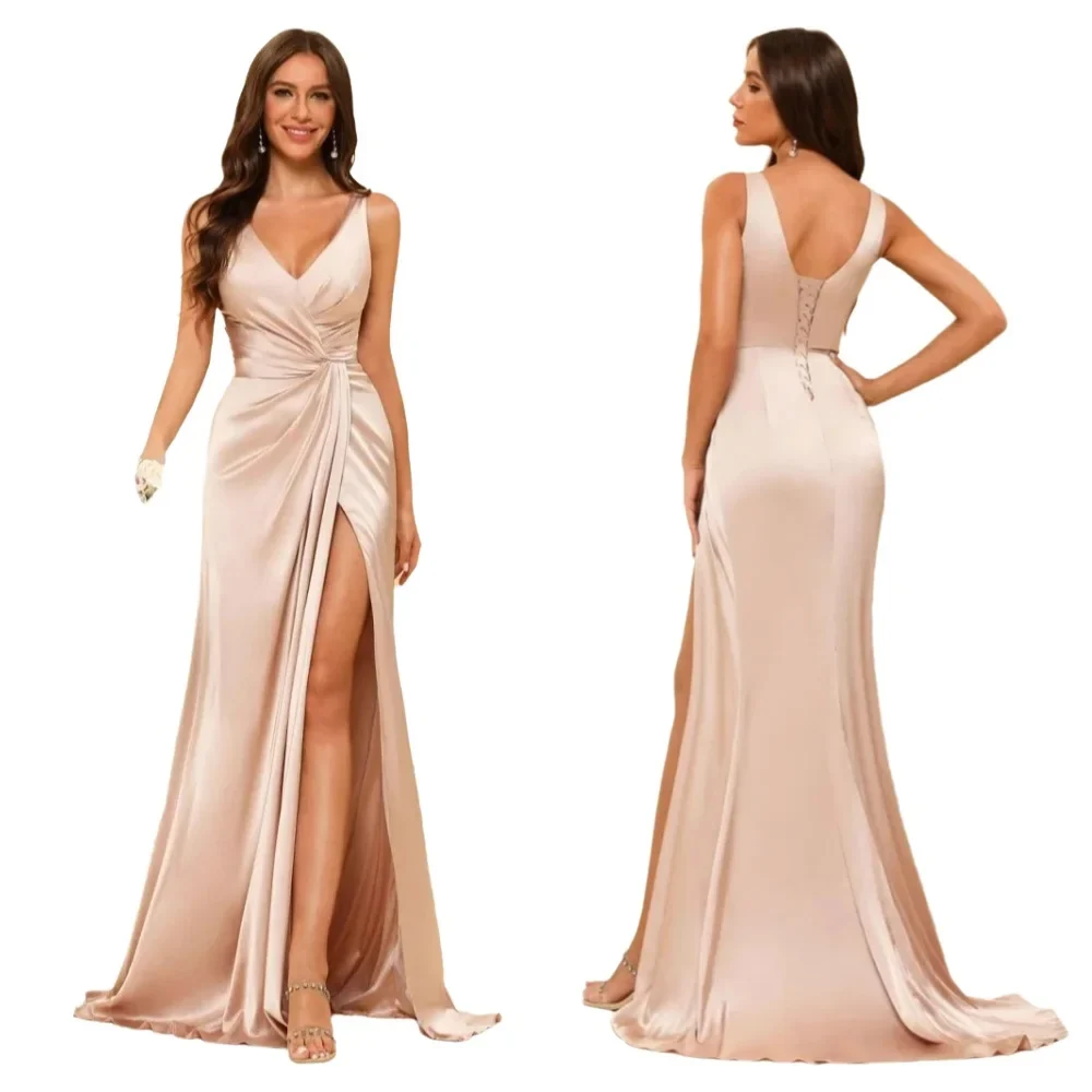 sexy-mermaid-slit-pleat-v-neck-evening-bridesmaid-dresses-wedding-party-formal-prom-birthday-floor-length-sweep-train-corset
