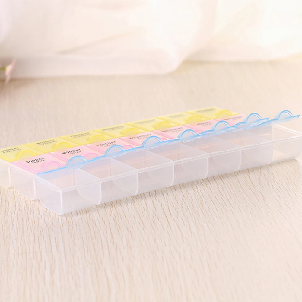 Tablet Pill Box 7 Days Weekly Transparent 21 Compartment Lid Tablet Pill Box Holder Medicine Storage Organizer Case Container