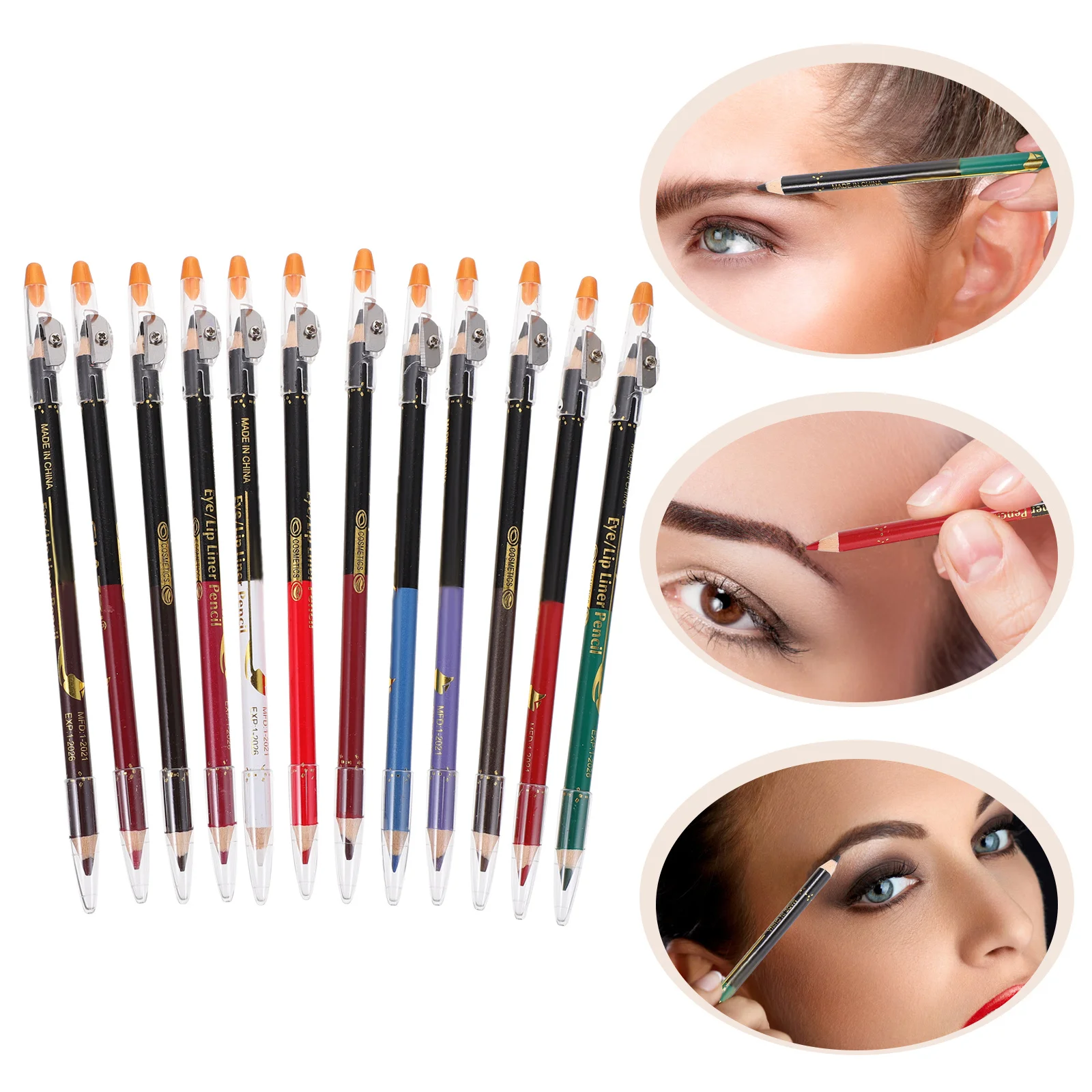 12Pcs Double-Head Eyebrow Pencil Waterproof Matte Lip Liner Eyeliner Set High Pigment Makeup Pencil Eye Lip Shaping Accessory