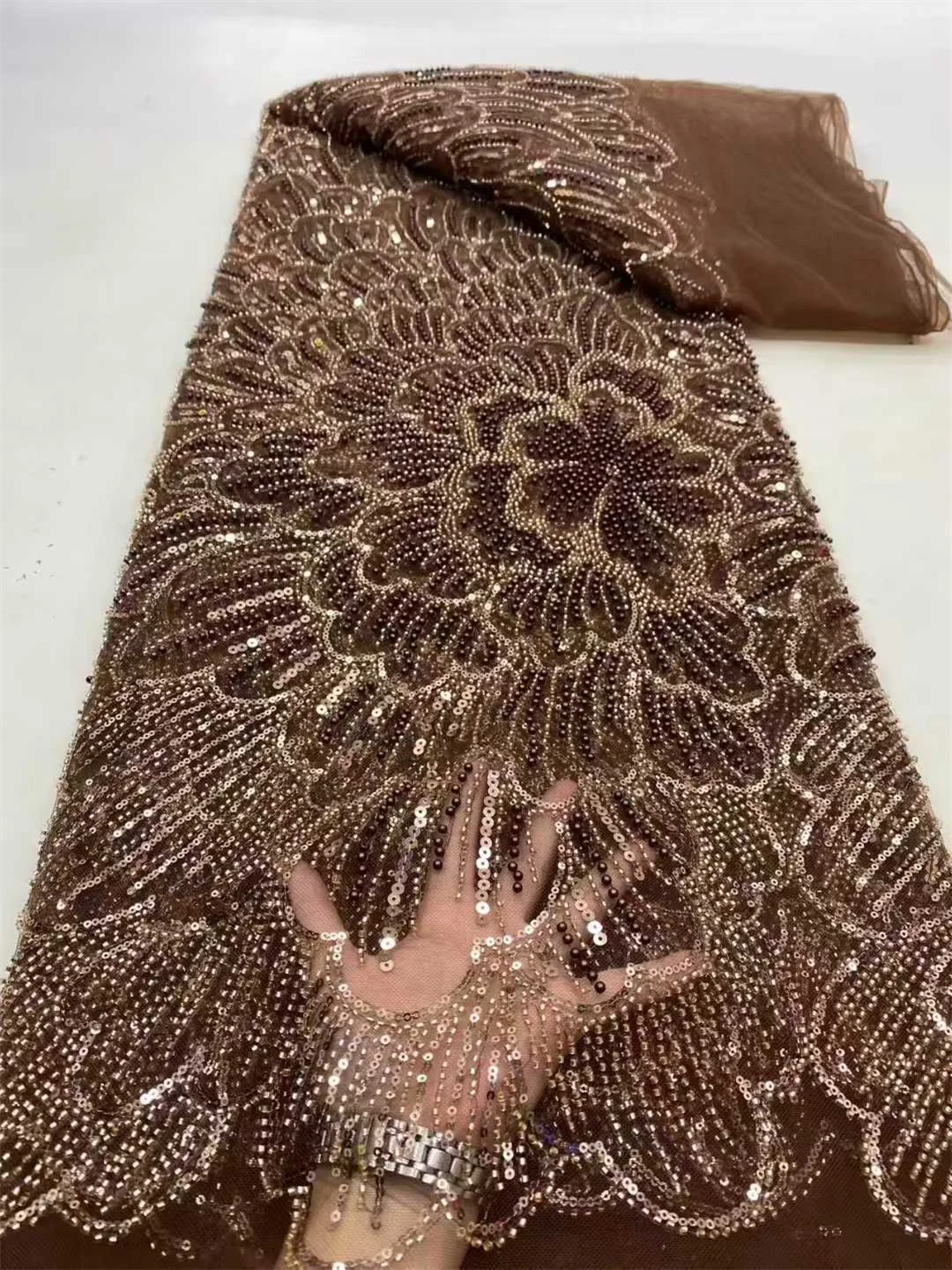 

French Tulle Net Lace with Sequins and Beads Nigerian Embroidered Lace African Fabric Lace Fabric for Dress Sewing