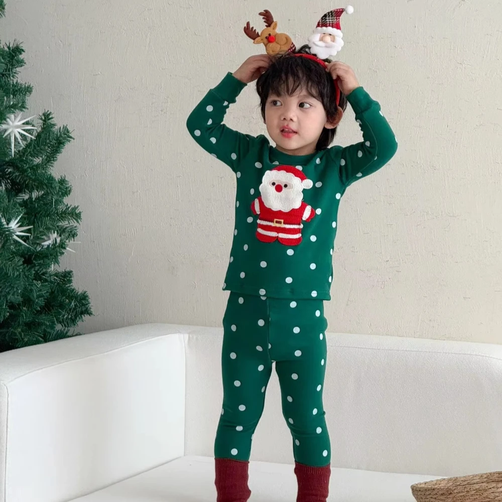 Kids Christmas Pajama Set, Allover Cute Xmas Print Long Johns, Matching Sleepwear PJs for Baby Boys Girls