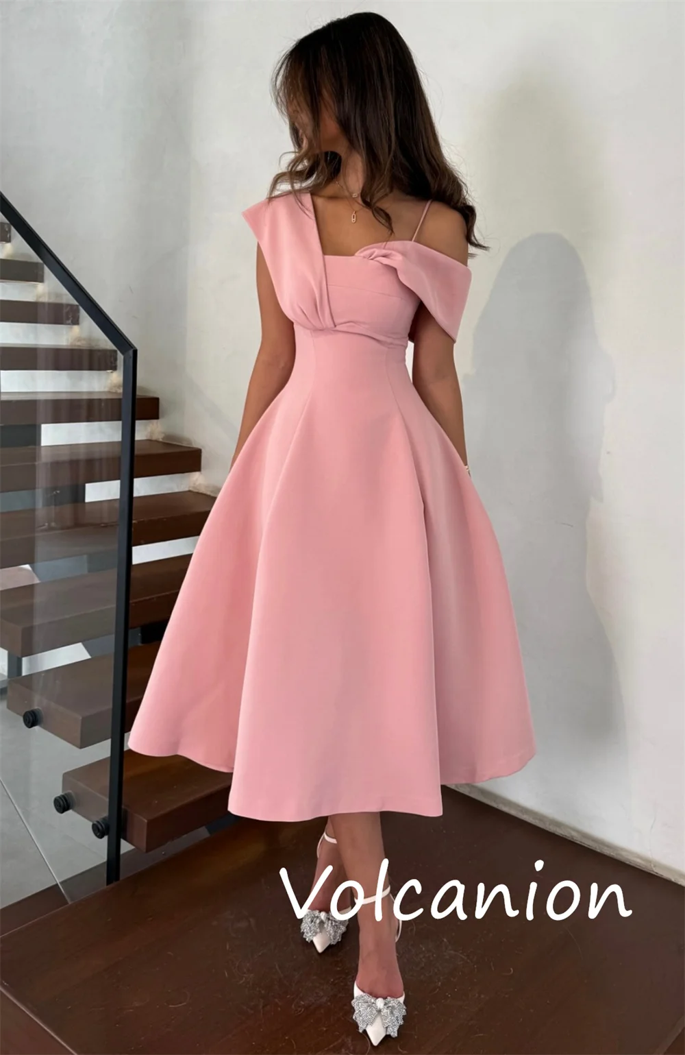 Customized Chinese Style Jersey Pleat A-line Off-the-shoulder Midi Dresses Bespoke Occasion Elegant Retro