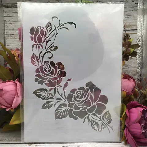 A4 29cm A Branch of Rose Flower DIY Layering Stencils Wall Painting Scrapbook Coloring Embossing Album Decorative Template