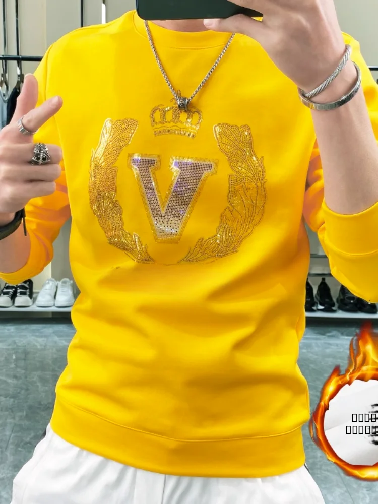 

Модная мужская толстовка с капюшоном на флисовой подкладке, осенне-зимняя, новая, трендовая, брендовая, с принтом из стразов, с длинными рукавами, верхняя одежда