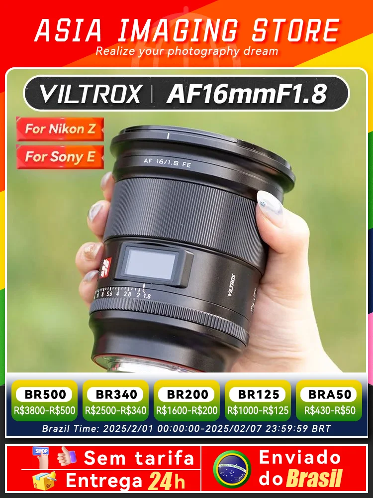 【 Do Brasil 】 Viltrox AF 16mm F1.8 FE Full Frame Mirrorless Camera Wide Angle Fisheye Lens for Sony E ZVE10 A7IV A7SIII 16 1.8