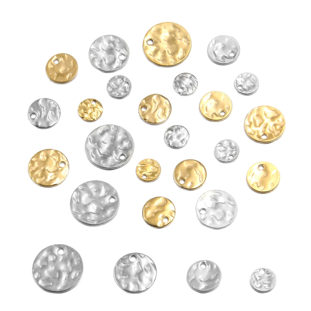 15–30 Stück Edelstahl gehämmerte Scheiben Charms Anhänger flache Tags Stanzrohlinge 6–12 mm für Halskette Ohrringe DIY Schmuckherstellung