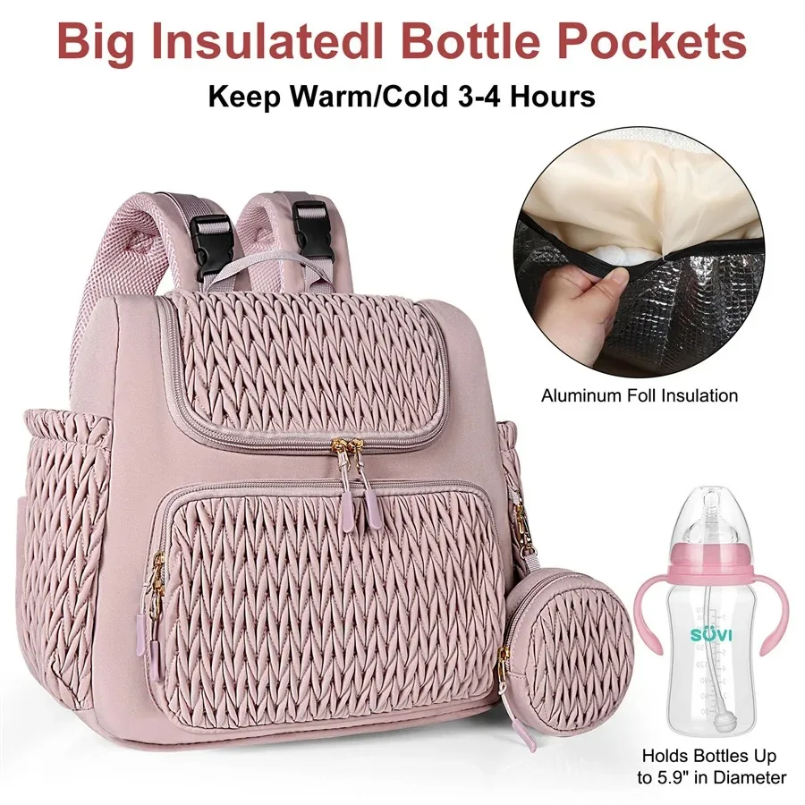 Stylish Mommy Backpack Diaper Bag Large Capacity with Insulated Pockets & Included Changing Pad Maternity & Stroller Organizer