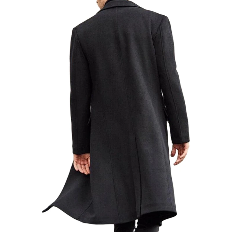 Men's Casual Trench Coat Slim Fit Notched Collar Long Overcoat Single Breasted Pea Coat Wih Pockets