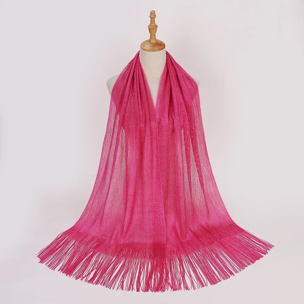 

Fashion Shiny Metallic Scarf Long with Tassel Banquet Shawl Gold Silver Thread​ Bridal Wedding Wrap