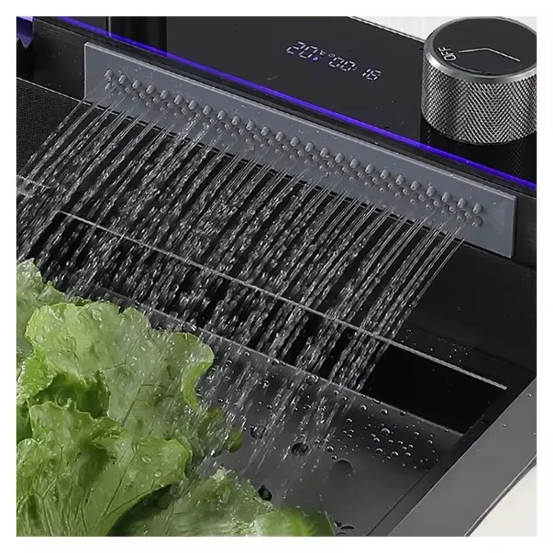 LED Digital Smart Kitchen Sink Black White for 304 Stainless Steel Waterfall Multi function with pulling tap