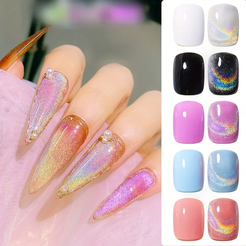 8ml Rainbow Cat Eye Magnetic Gel Nail Polish Colorful Laser Sparkling UV LED Semi Permanent Gel Can Be Use On Any Color Gel