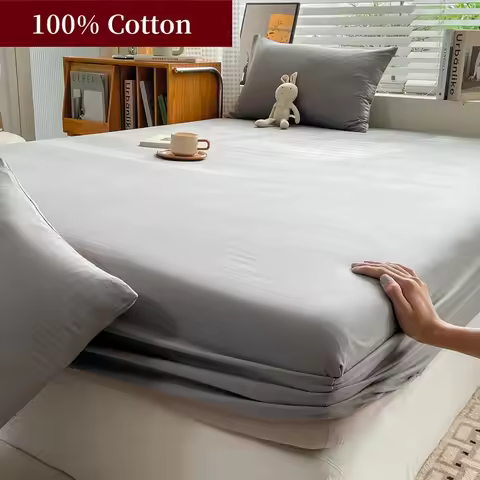 100% Cotton Fitted Bed Sheet With 360 Elastic Band Bedsheet Bedspread for Single Double King Qu... product image