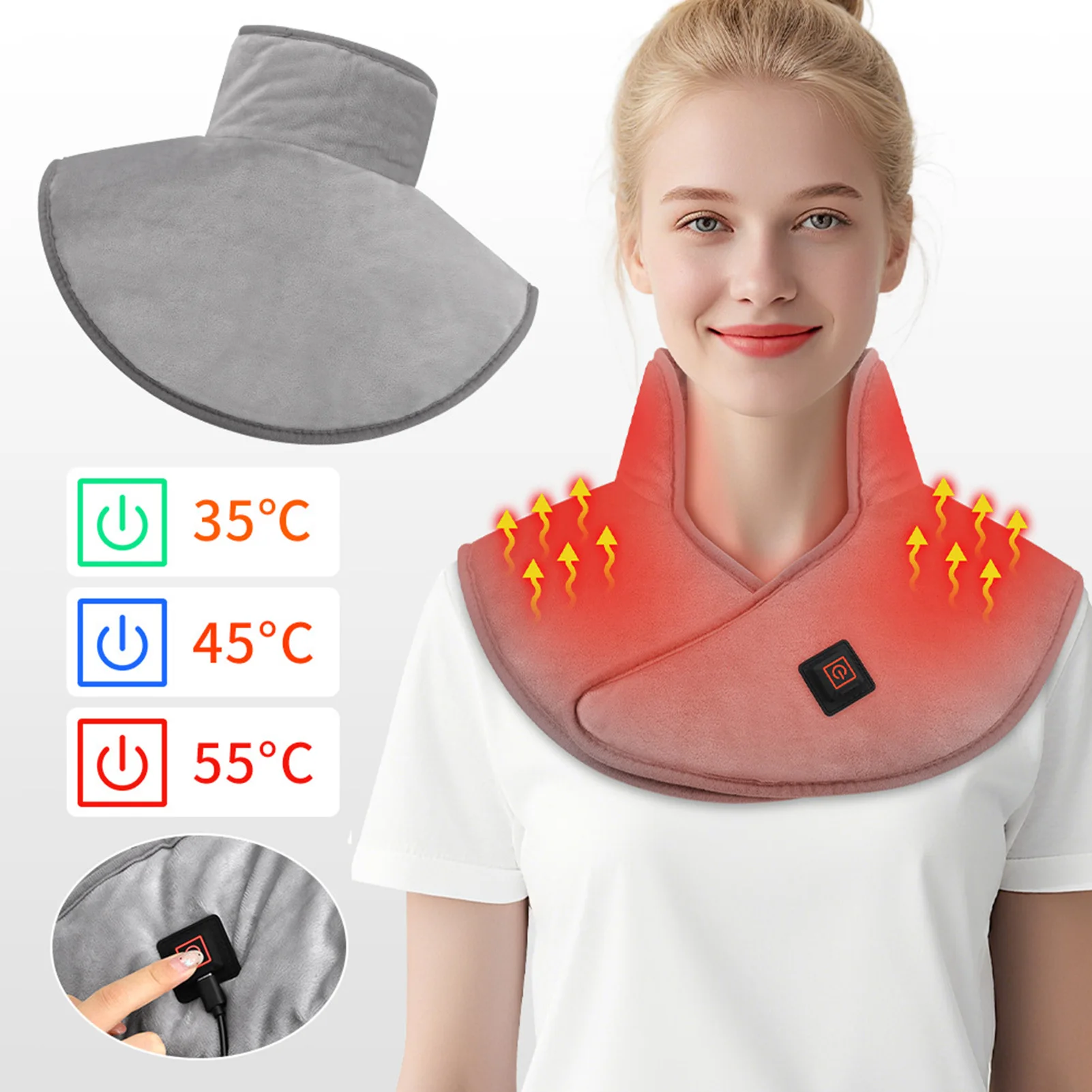 

Electric Heating Shoulder Wrap USB Powered Neck Warmer with 3 Temperature Settings Gray Crystal Velvet for Home Office Use