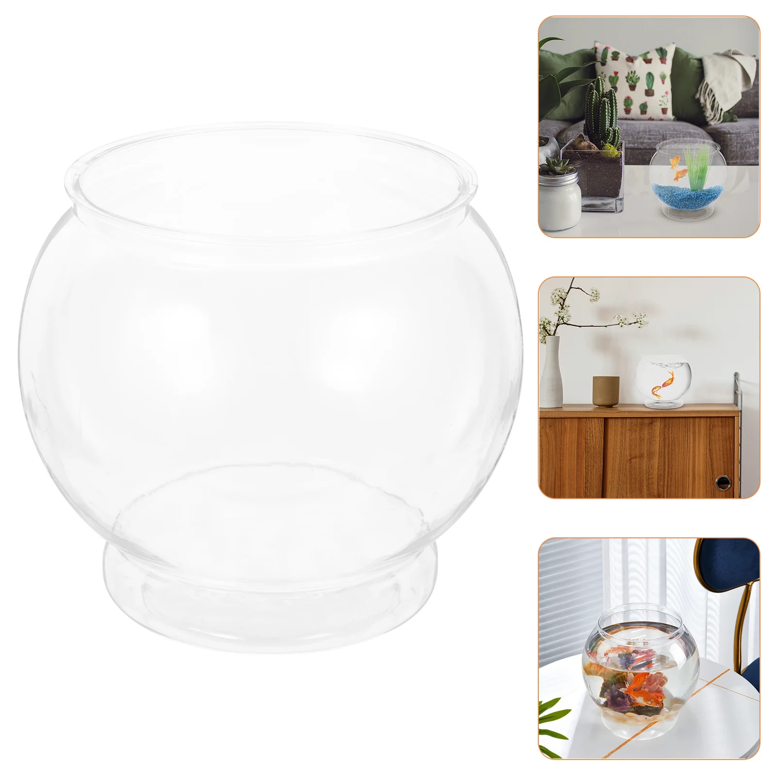 

3Pcs Desktop Fish Tank Plastic Globe Fish Bowl Durable Office Home Tabletop Ornament Micro Landscape Vase Decor
