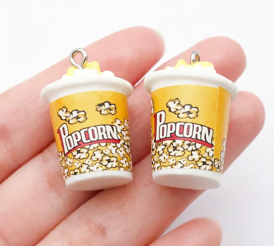 10Pcs Popcorn Bucket Resin Charms Simulation Snack Pendants For DIY Handmade Bracelet Necklace Earring Keychain Jewelry Making A