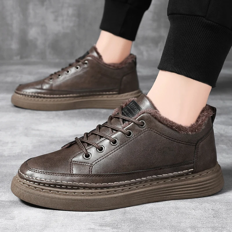 

Designer Men Sneakers Fashion Waterproof Men Working Shoes New Men's Leather Casual Shoes Non-Slip Thick Soled Vulcanized Shoes