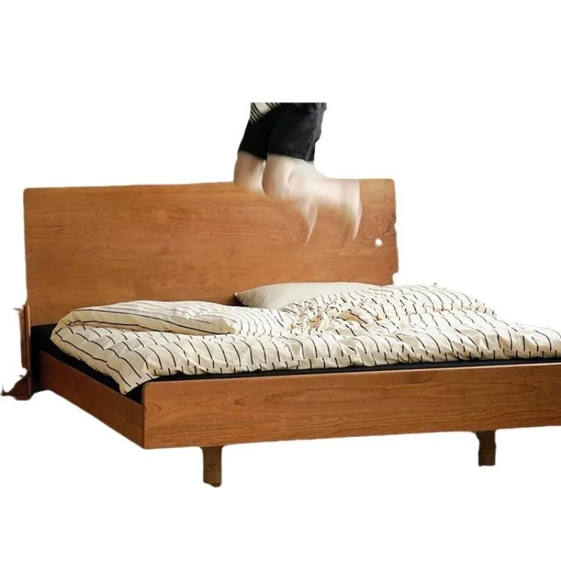 Nordic solid wood bed Japanese 1.5 cherry wood flush edge suspended bed 1.8 meters Master bedroom double bed