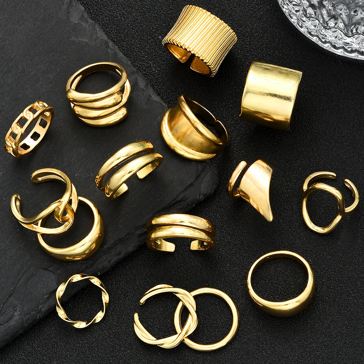 مجموعة خواتم هندسية بوهو عتيقة للنساء موضة الذهب اللون مبالغ فيها الشرير الجوف قطرة الماء خواتم ملابس يومية هدايا مجوهرات #2