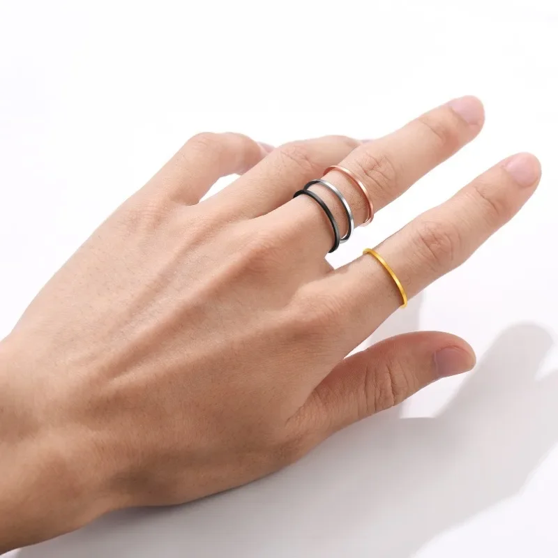 Jewelry Sets Stainless Steel 1mm Rings Simple Ring for Women Men Wedding Band Couples Jewelry Accessories