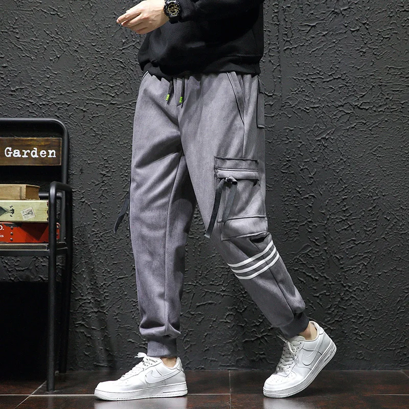 

Мужские замшевые брюки для работы в стиле Харадзюку, свободного кроя, повседневные, длинные, в японском стиле, свободные, больших размеров, спортивные