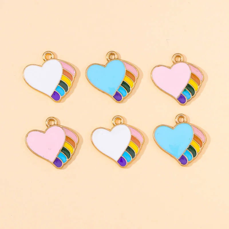 20 pcs/lot Fashion Enamel Heart Rainbow Pendant Making Accessories Charms for Women, Earrings/Necklace Handmade DIY Jewelry