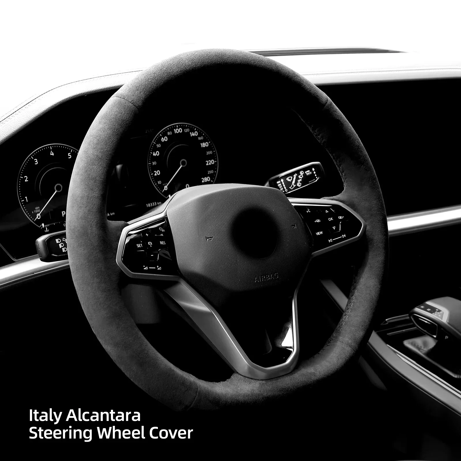 Hand-Stitch Non-slip Alcantara Leather Car Steering Wheel Cover Wrap for Volkswagen Passat B9 MK8 Golf 8 New Polo Jetta Tiguan
