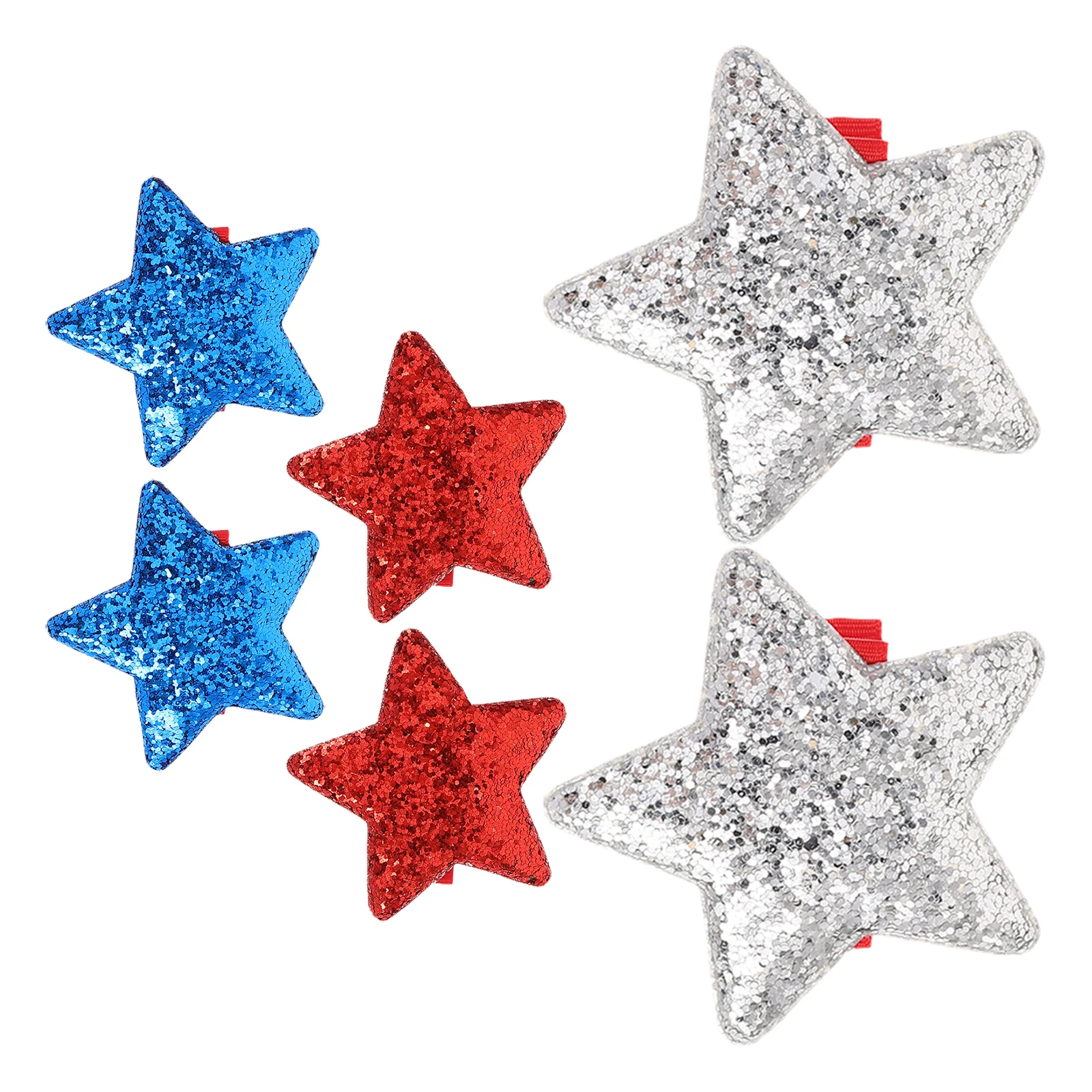 

6 Pcs Five Pointed Star Hair Clips Festive Decorative Independence Day Sequin Duckbill Clips Universal Fit Secure Grip