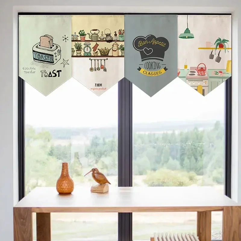 Nordic Triangle Short Curtain Simplicity Cartoon Doorway Half Curtains for Sushi Shop Kitchen Bedroom Cafe Decorative