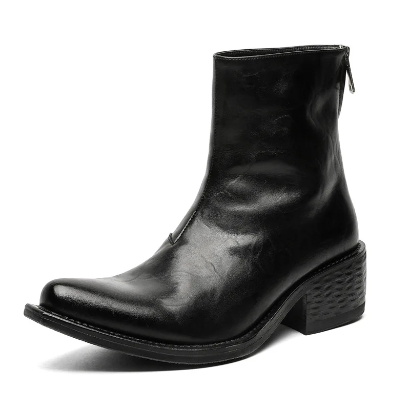 British style men fashion high chelsea boots designer original leather shoes pointed toe cowboy boot high heels ankle botas male