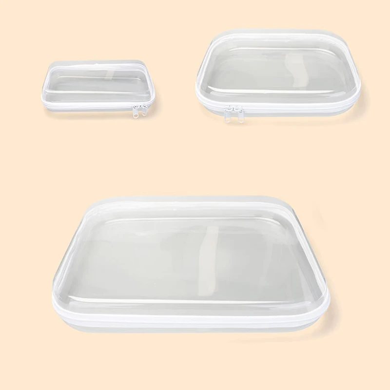 1PC Plastic Zippered Pouch Hard Bins Storage Bins Stackable Waterproof Zippered Hard Pouch Clear Hard Shell Zipper Case