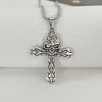 Vintage Gothic Cross Mechanical Skull Pendant Necklace for Men and Women Personality Hip Hop Trend Party Halloween Jewelry Gift