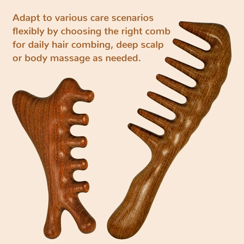 Natural Sandalwood Massage Comb Wide Toothed Scalp Massage Comb Anti-Static Detangling Set Soothing Stress Hair Care Tools