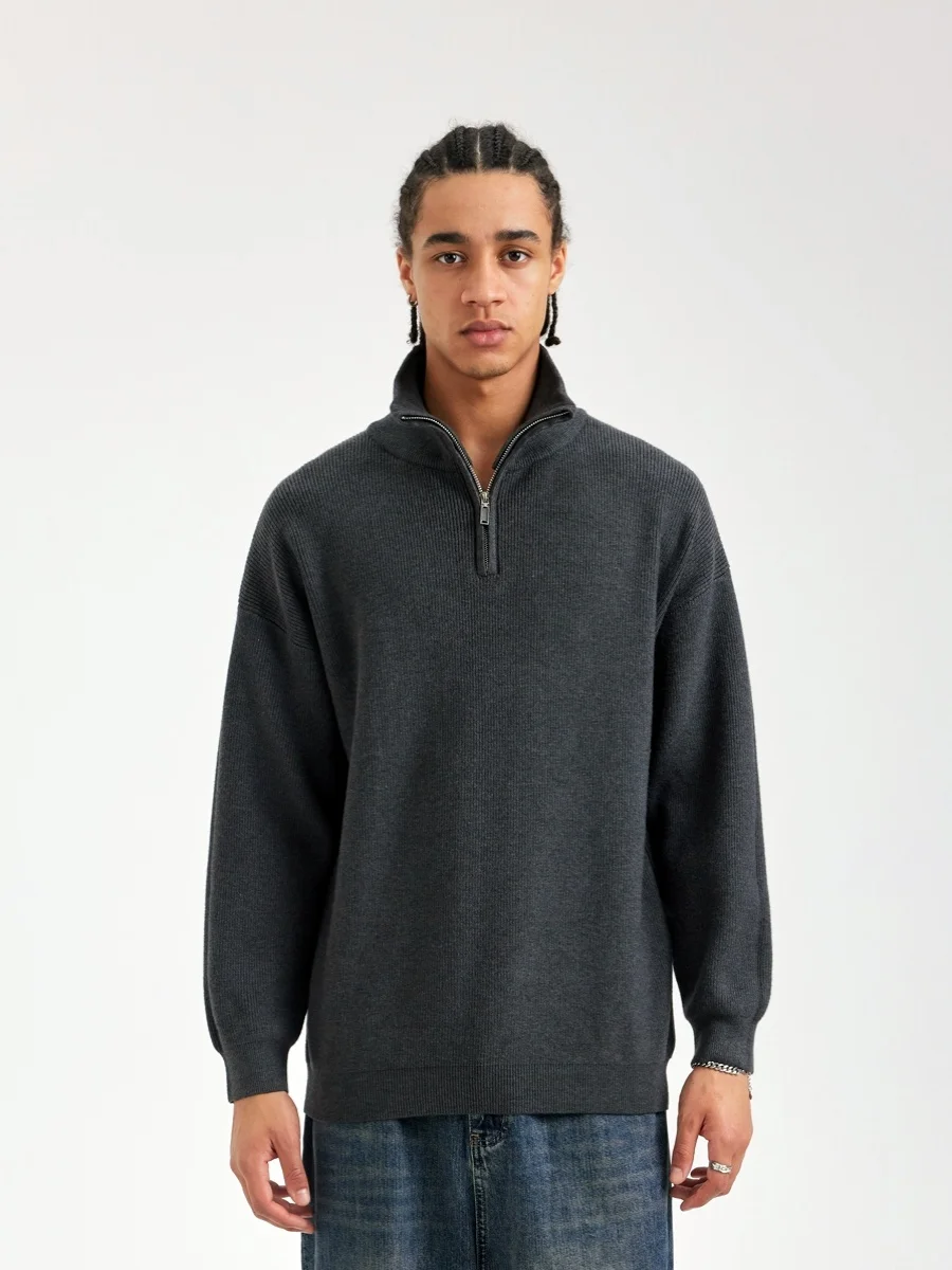 

Мужской свитер SlowGang с воротником-стойкой на молнии, повседневный, в американском ретро-стиле, премиум-класса, осенне-зимний, модный