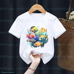 2024 New Kids Tshirts Marine Creatures, Fish And Dolphin Cartoon Print Boys T-Shirts Fashion Cute Boys Girls Universal Clothes