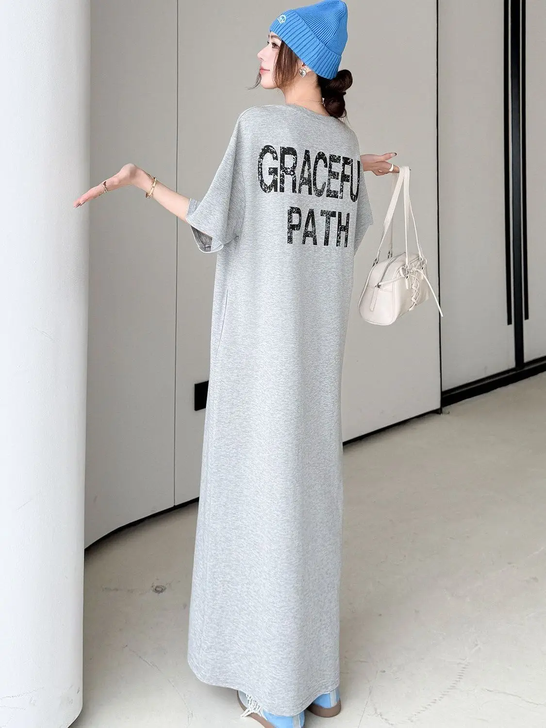 

plus Size Women's Korean Style Lazy over Knee T-Shirt Dress Summer Loose Casual Short Sleeve Dress for Heavy Girls