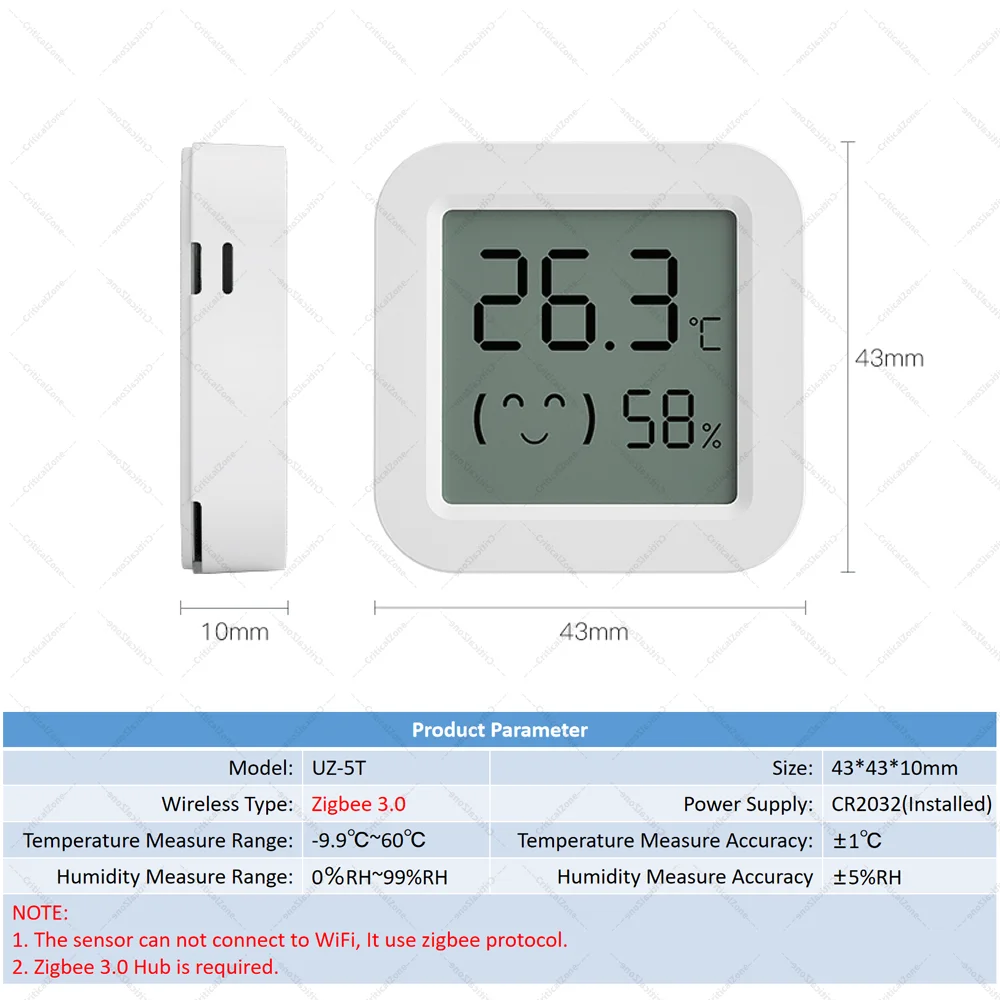 Zigbee 3.0 Temperatur- und Feuchtigkeitssensor, Fernbedienung über eine App, Thermometer für das Smart Home, kompatibel mit Tuya Smart Life und Yandex Z2mQTT. – Detail 1