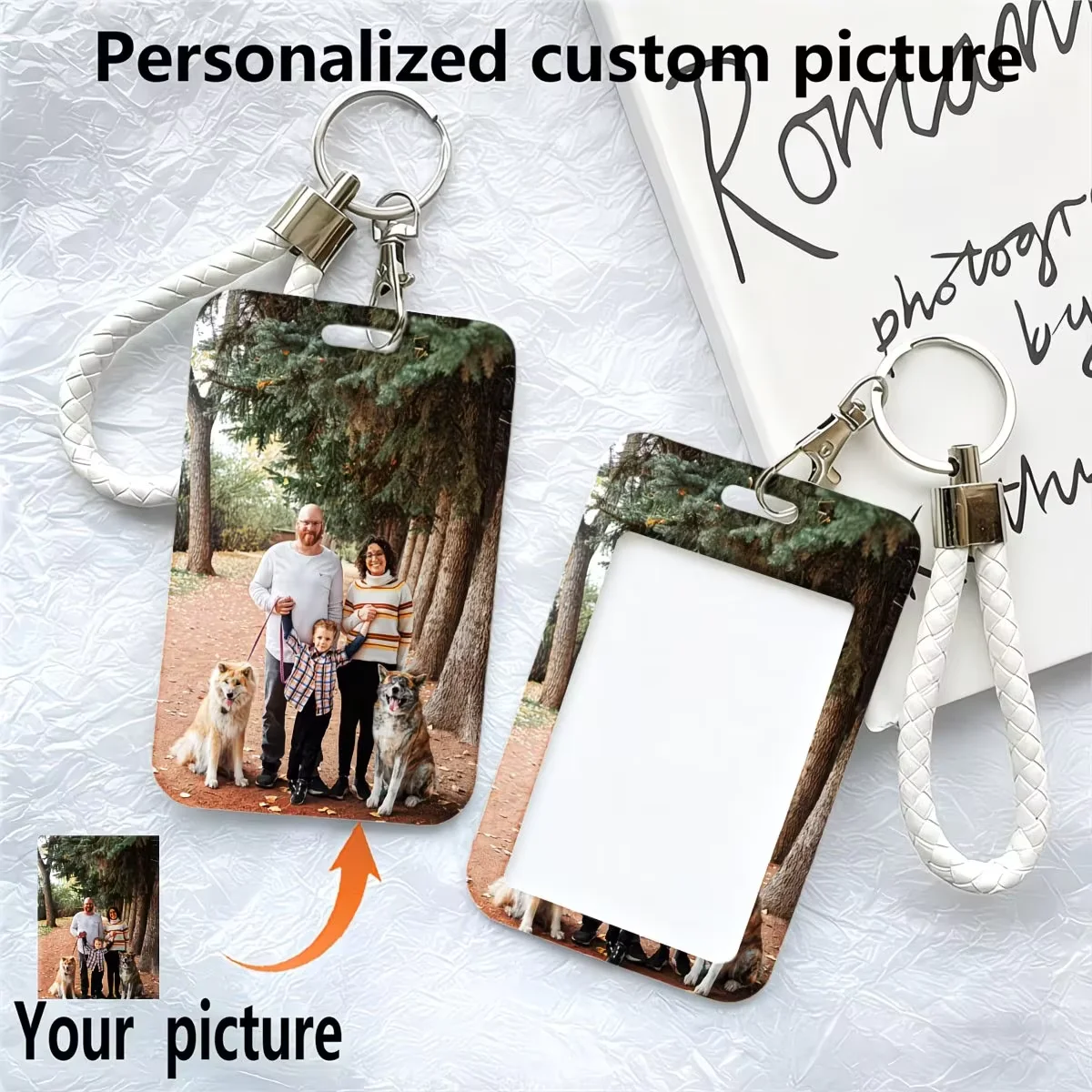 DIY Custom Family Photo Card Holder For Staff Work ID Teacher Card Bank Card Student Pass Card Cover Keychain With Hand Strap