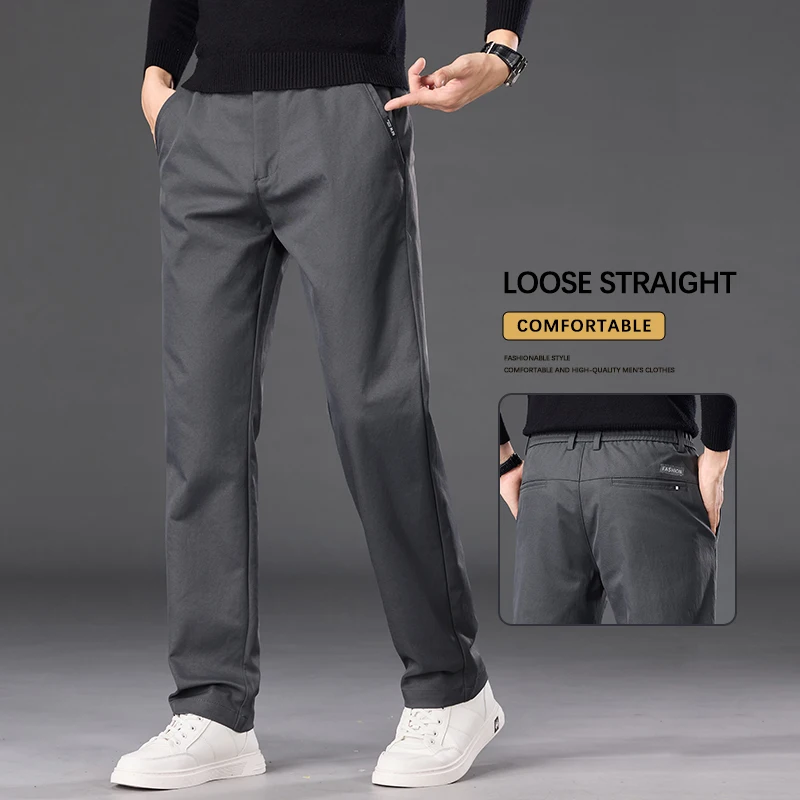 

Свободные прямые повседневные брюки мужские, осень 2024, новые классические деловые офисные брюки, модная мужская одежда, хаки, серый, черный