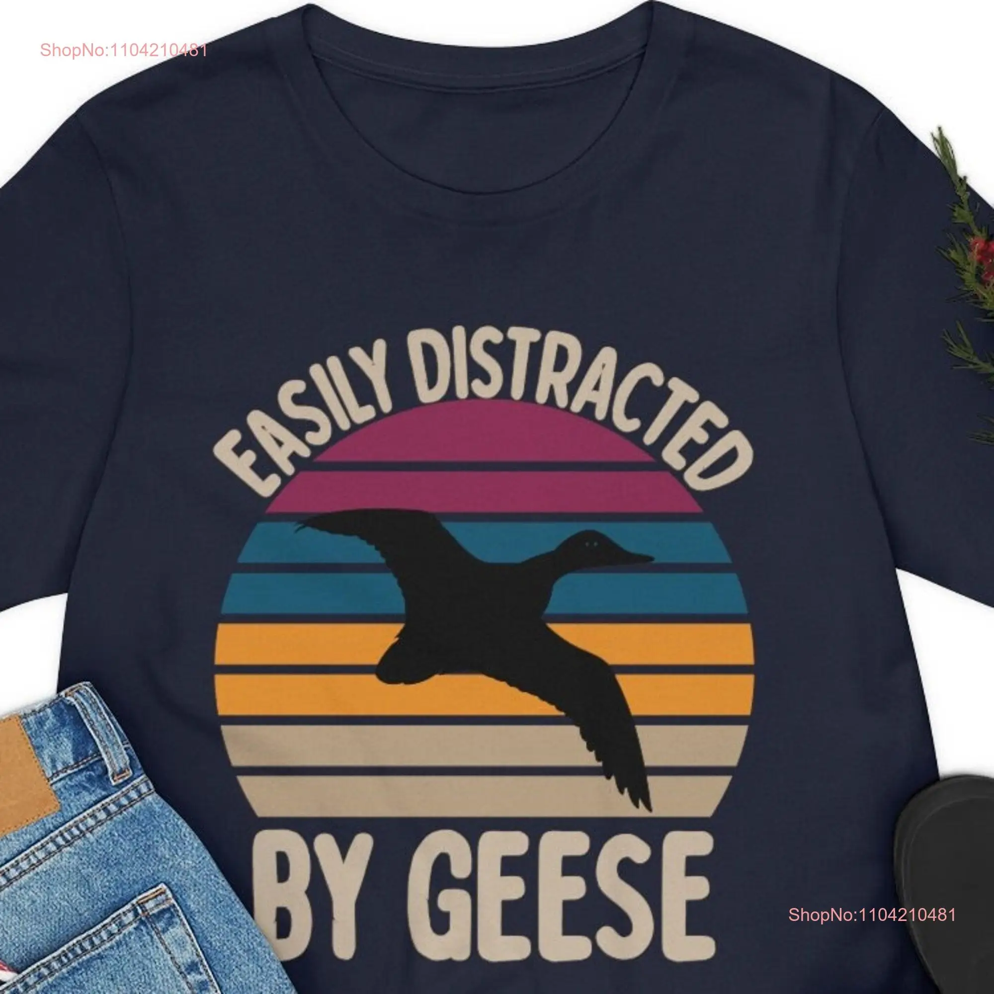 Easily Distracted by Geese T Shirt Bird Watcher Birding Funny Free Flying Boys long or short sleeves