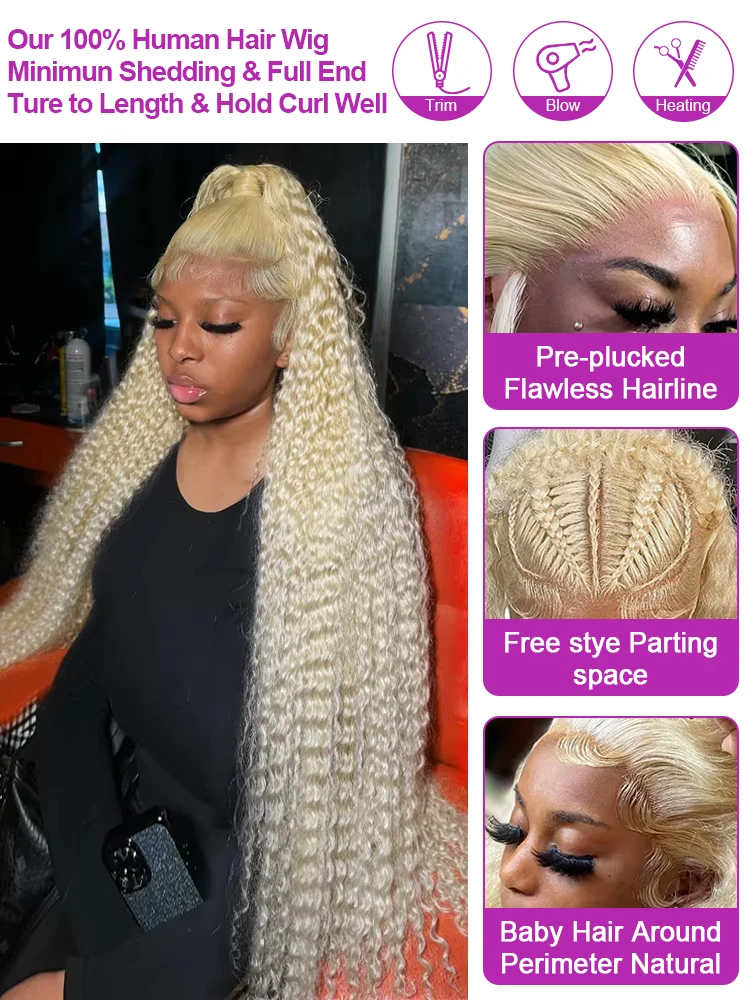 30 40 inch gekleurde pruiken van echt haar Diepe golf Krullend 13x6 HD Kanten frontale pruiken 250% dichtheid 613 Honingblond 13x4 Kanten voorpruiken