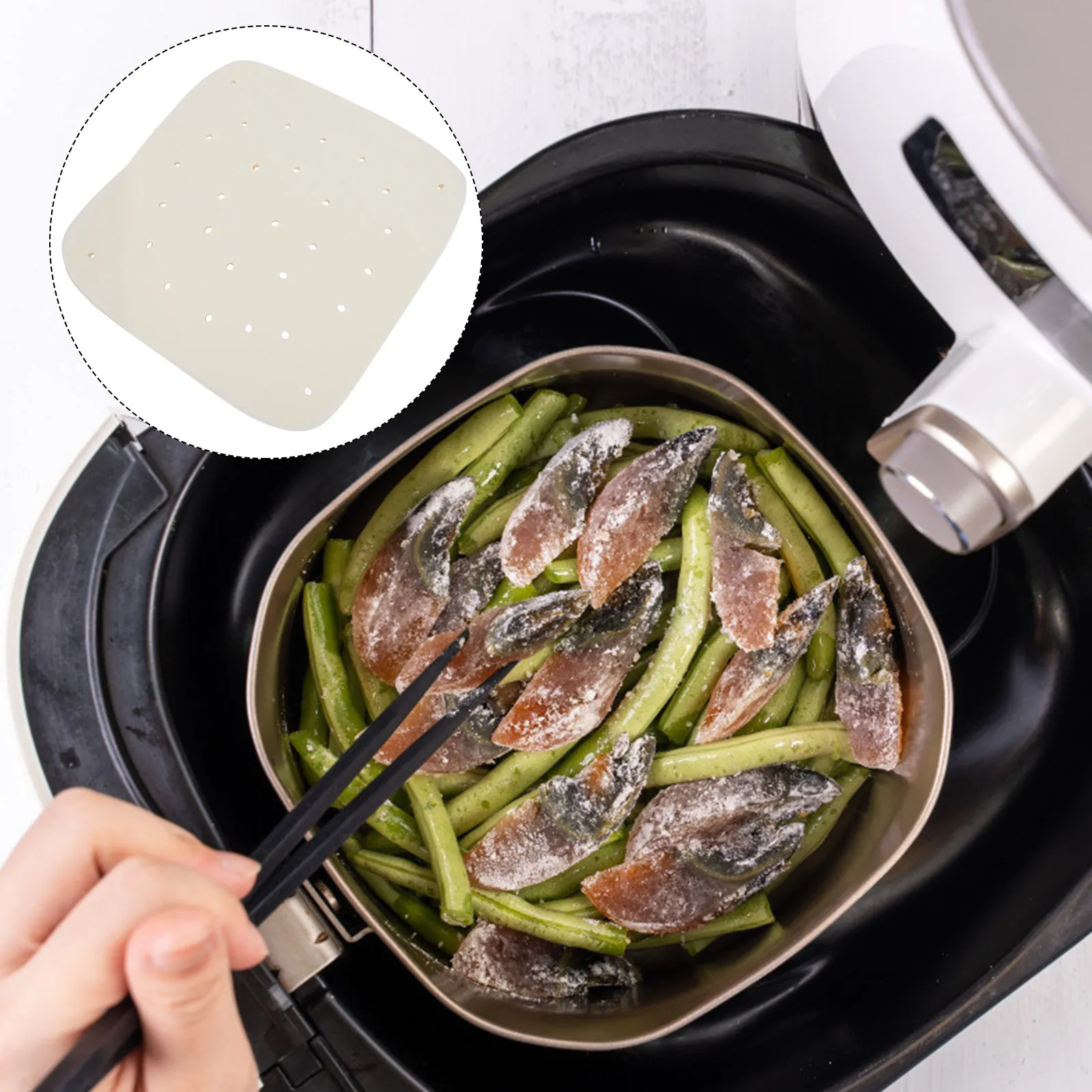 100Pcs Air Fryer Paper Liners Premium Wood Pulp Perforated Baking Liners Non Stick Steamer Basket Mats for Chicken Wings Burgers
