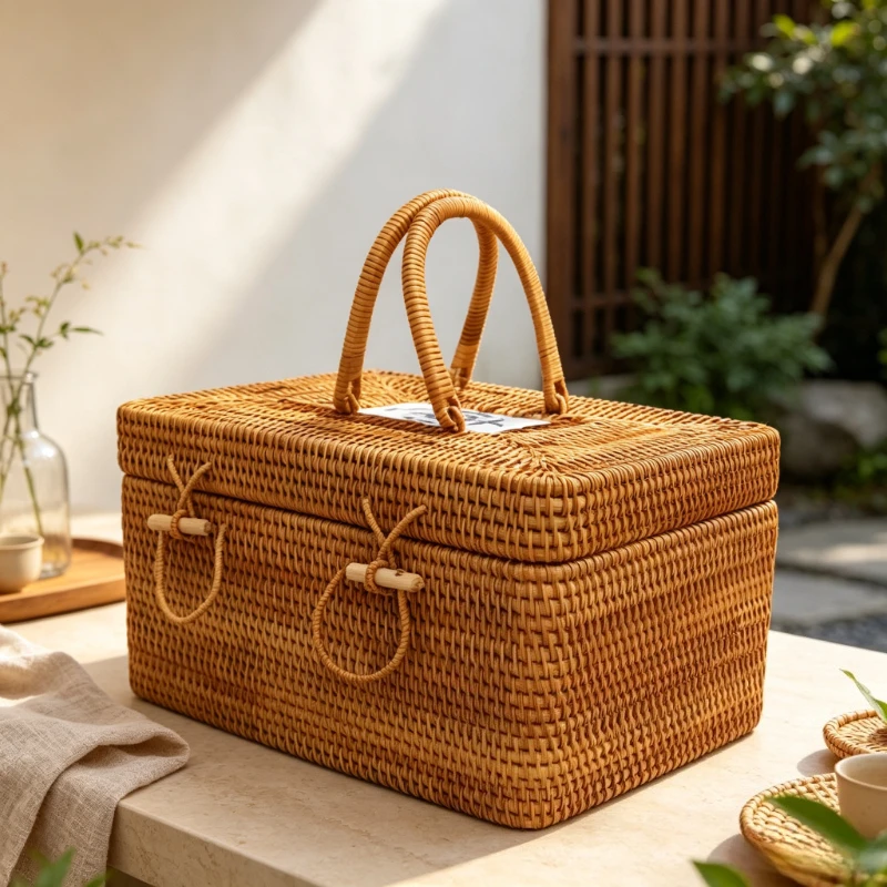 handwoven-rattan-storage-basket-with-handle-wicker-tea-set-bread-fruit-cake-picnic-kitchen-home-organizer-라탄-수납-바구니