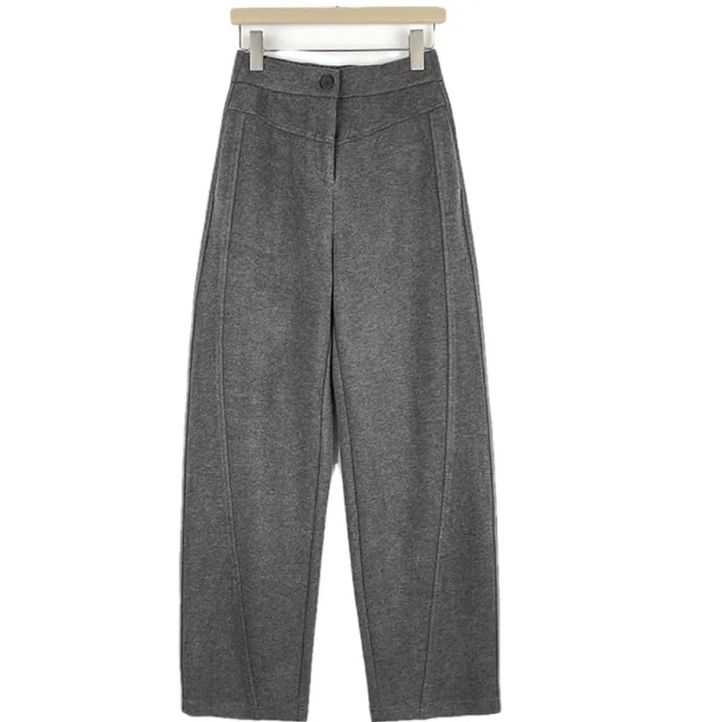 

Hot Selling 2025 Autumn/winter Solid Color Wool Curved Knife Cut Thick and Warm Elastic Waist Pants