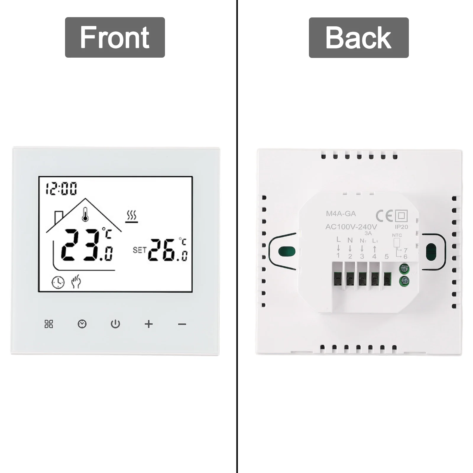 86*86mm Electric Thermostat Intuitive Display Heating Panel Child Lock Thermostat IP20 Protection Rating Intuitive Display