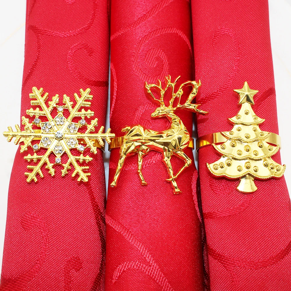 6 Stücke Gold Weihnachten Serviettenring Metall Schneeflocke Hirsch Serviette Schnalle Weihnachtsbaum Serviettenhalter für Zuhause Weihnachten