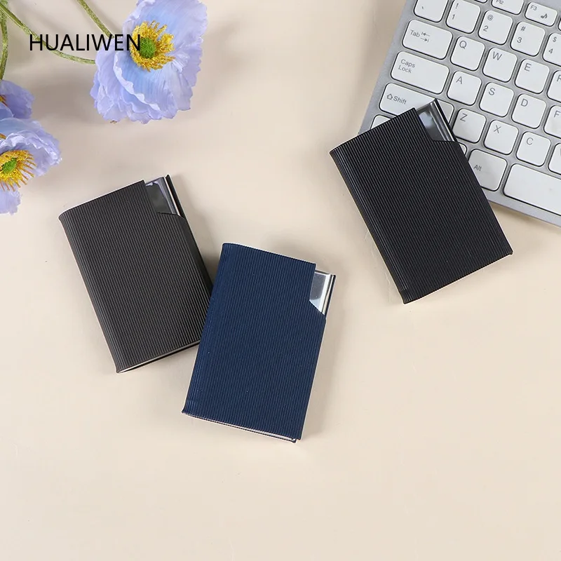 Light Luxury Vertical Pattern Metal Business Card Box Holder Storage Clip for Office