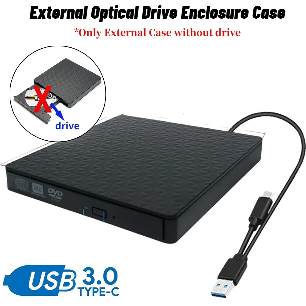 12.7mm Optical Drive External Case USB Type-C DVD CD-ROM Player Enclosure Case No Drive Computer Parts for Windows/Mac OS/Linux